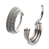16g Titanium with Pave Set 48 Round Clear CZ Triple Stacked Side Facing Hinged Segment Clicker