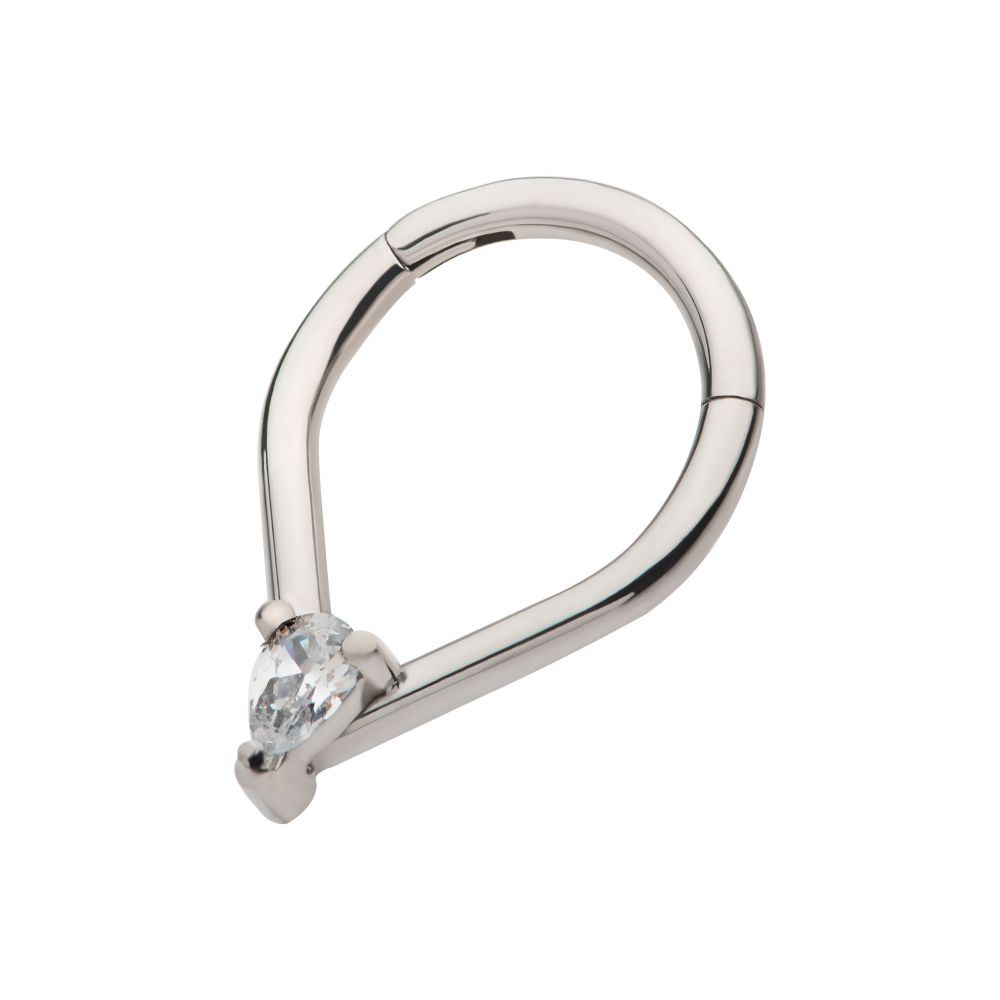 Titanium with Prong Set Teardrop CZ/Opal Front Facing Hinged Segment Clicker