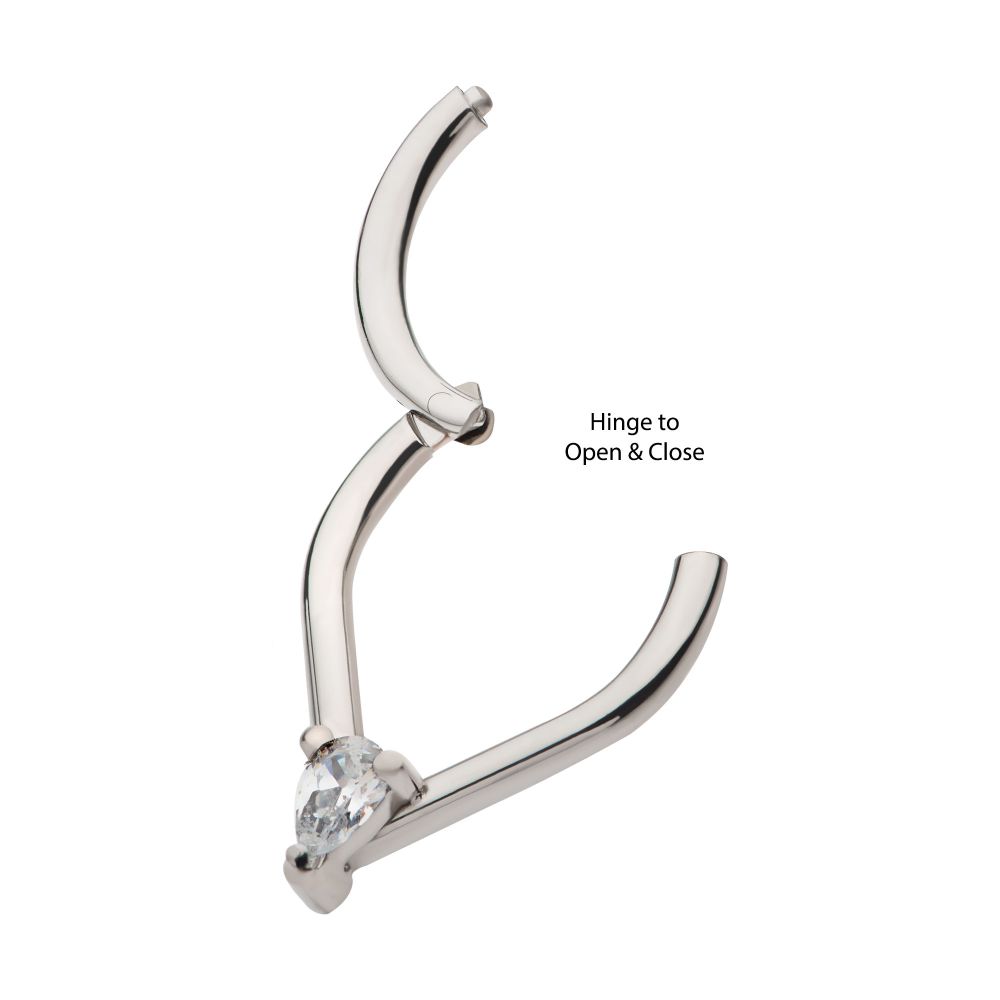 Titanium with Prong Set Teardrop CZ/Opal Front Facing Hinged Segment Clicker