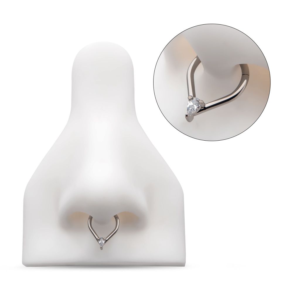 Titanium with Prong Set Teardrop CZ/Opal Front Facing Hinged Segment Clicker