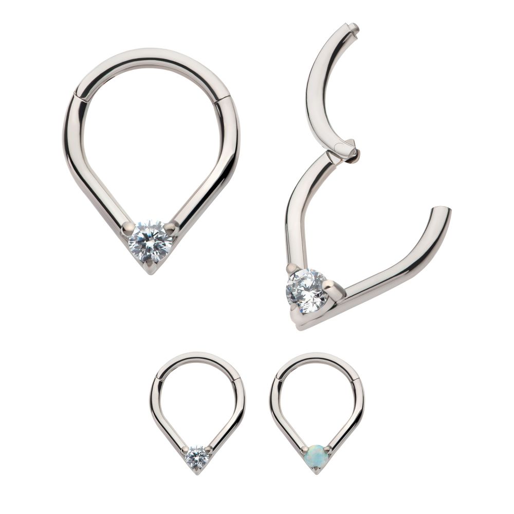 Titanium with Prong Set Round CZ/Opal Front Facing Hinged Segment Clicker 