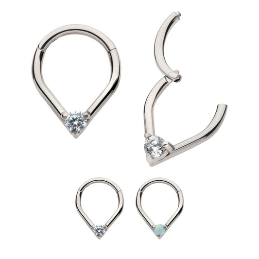 Titanium with Prong Set Round CZ/Opal Front Facing Hinged Segment Clicker 