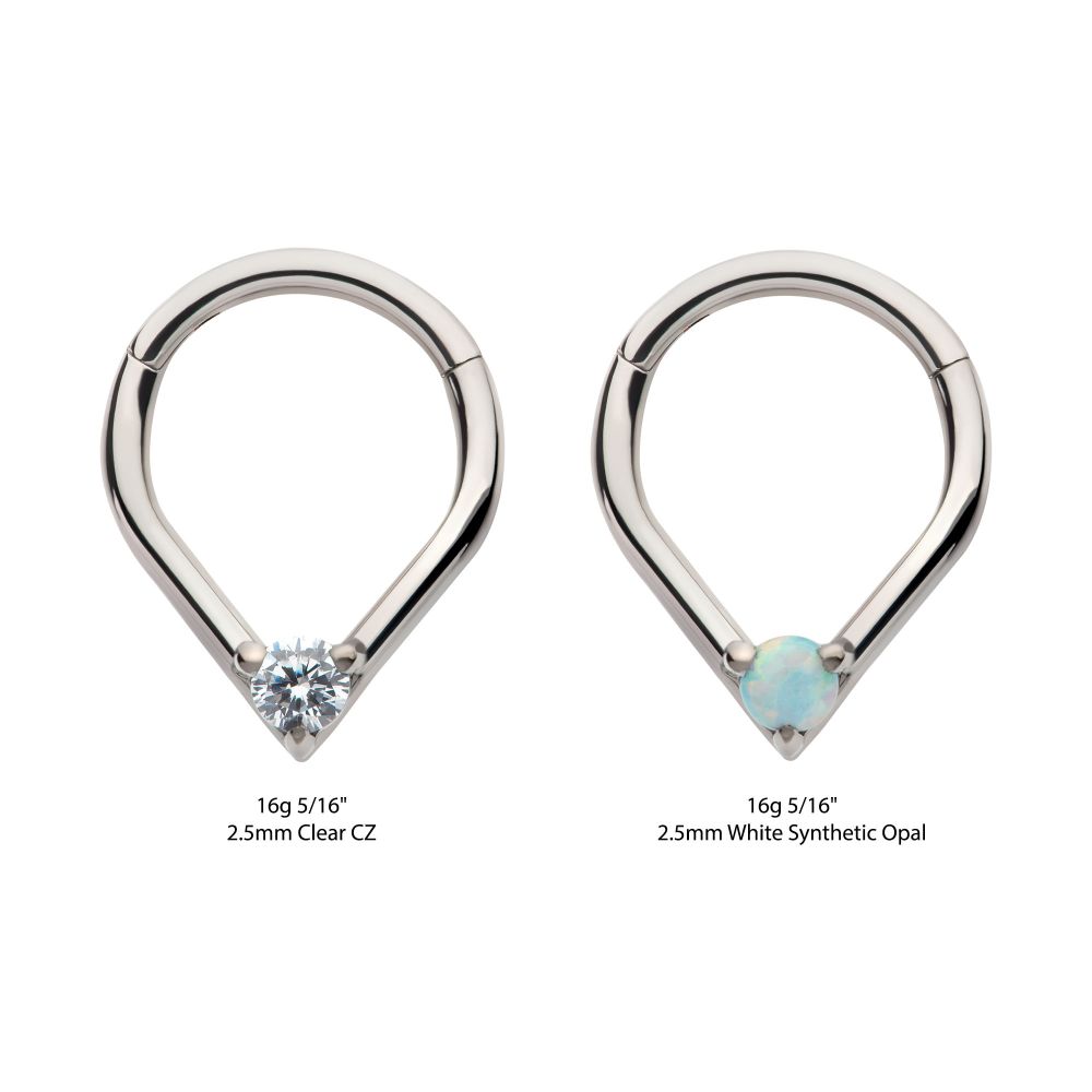 Titanium with Prong Set Round CZ/Opal Front Facing Hinged Segment Clicker 