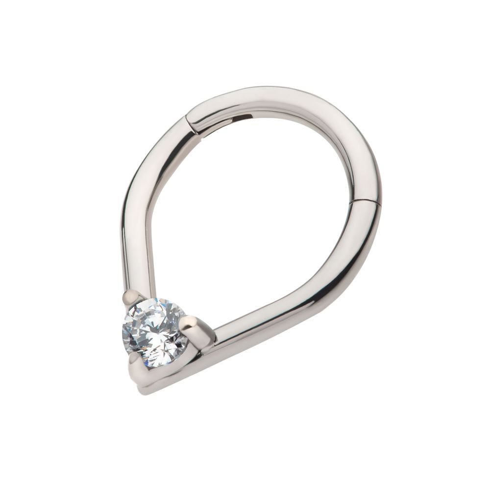 Titanium with Prong Set Round CZ/Opal Front Facing Hinged Segment Clicker