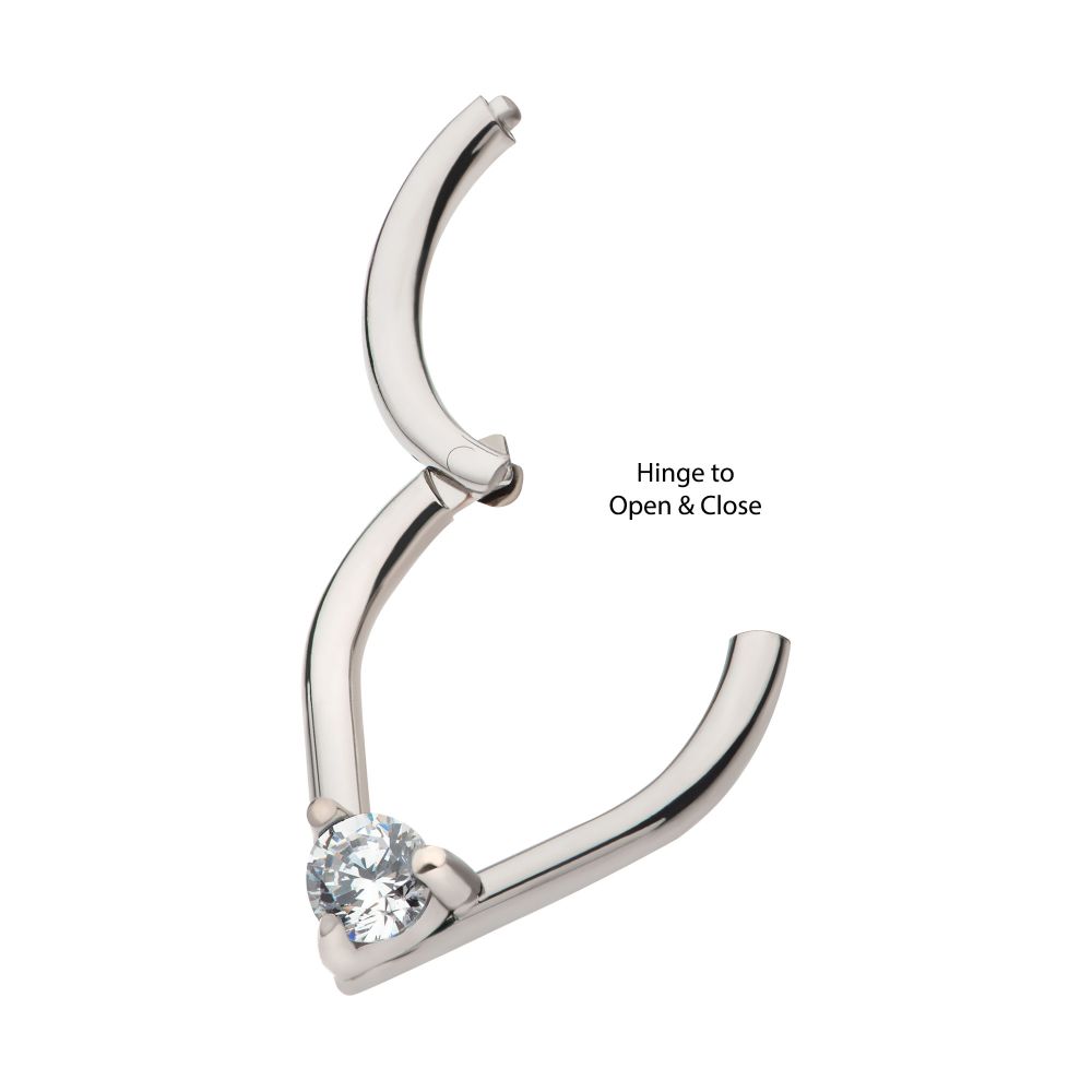 Titanium with Prong Set Round CZ/Opal Front Facing Hinged Segment Clicker