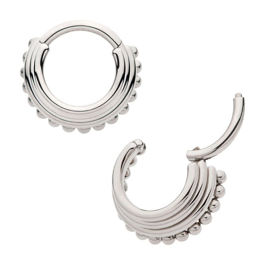 Titanium Quadruple Stacked Side Facing Hinged Segment Clicker with Clustered Beads
