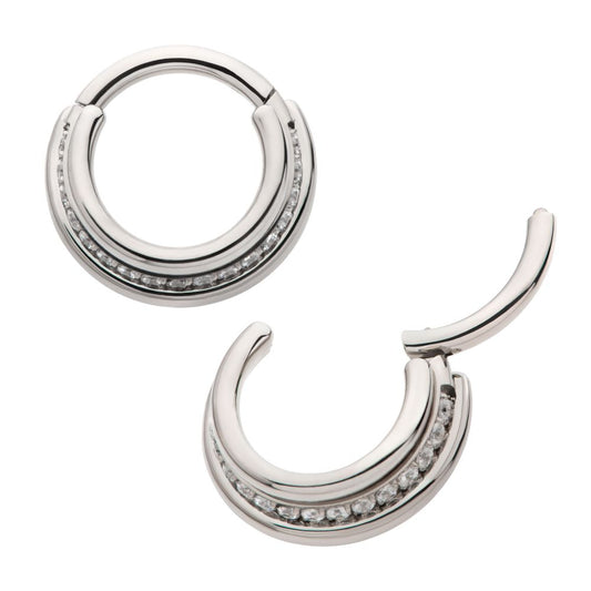 Titanium Triple Stacked Side Facing Hinged Segment Clicker with CNC Set 1mm Full Clear CZ