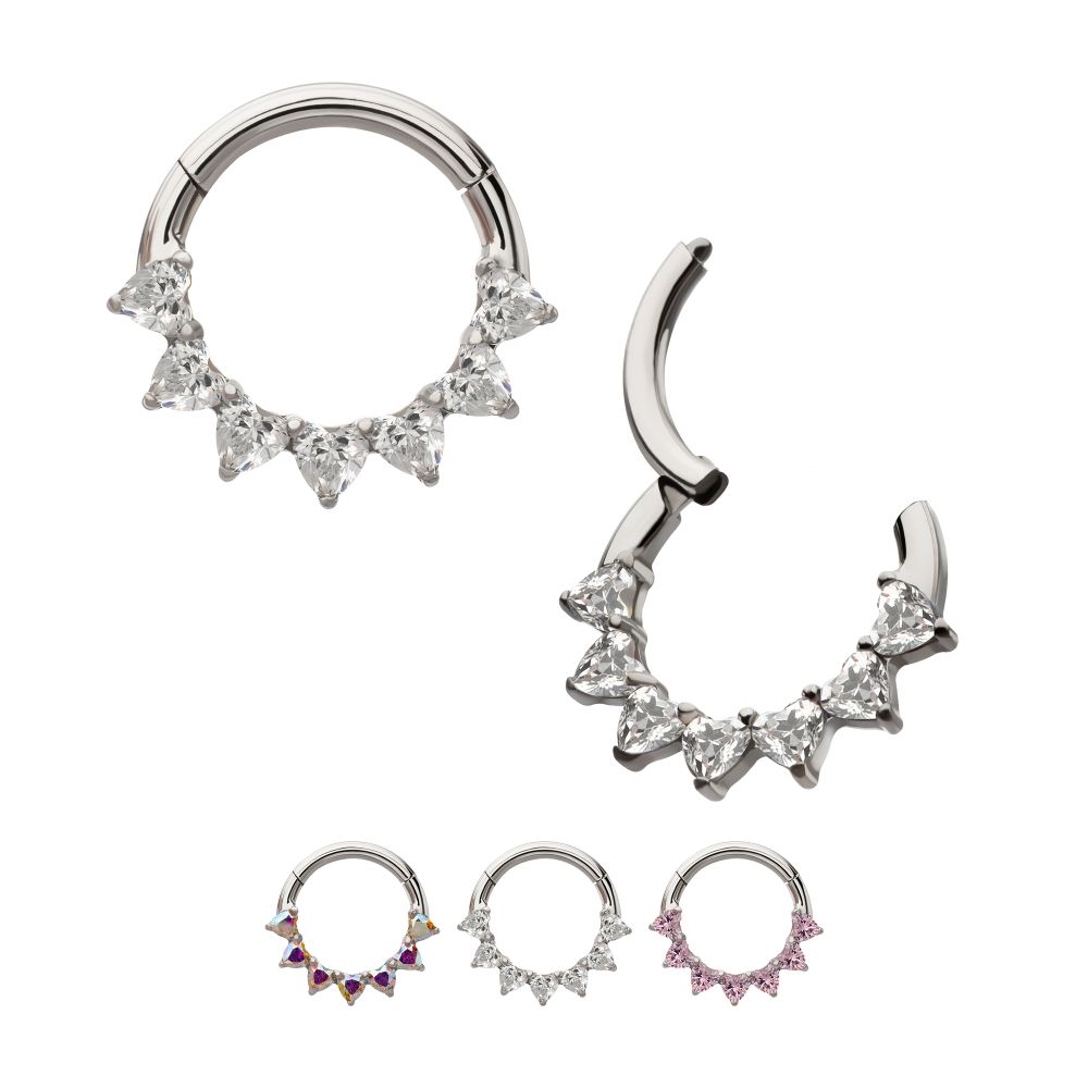 Titanium Seven Heart-Cut Gem Front Facing Hinged Segment Clicker