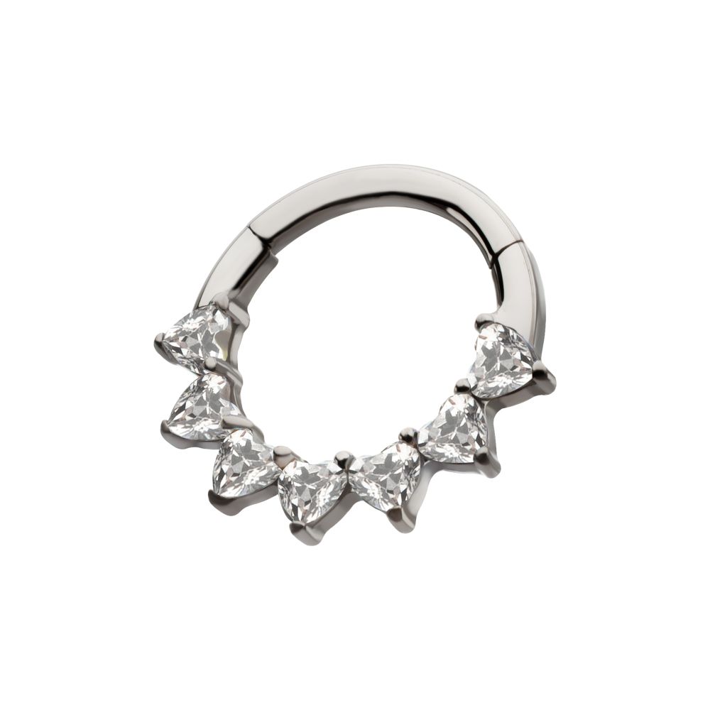 Titanium Seven Heart-Cut Gem Front Facing Hinged Segment Clicker