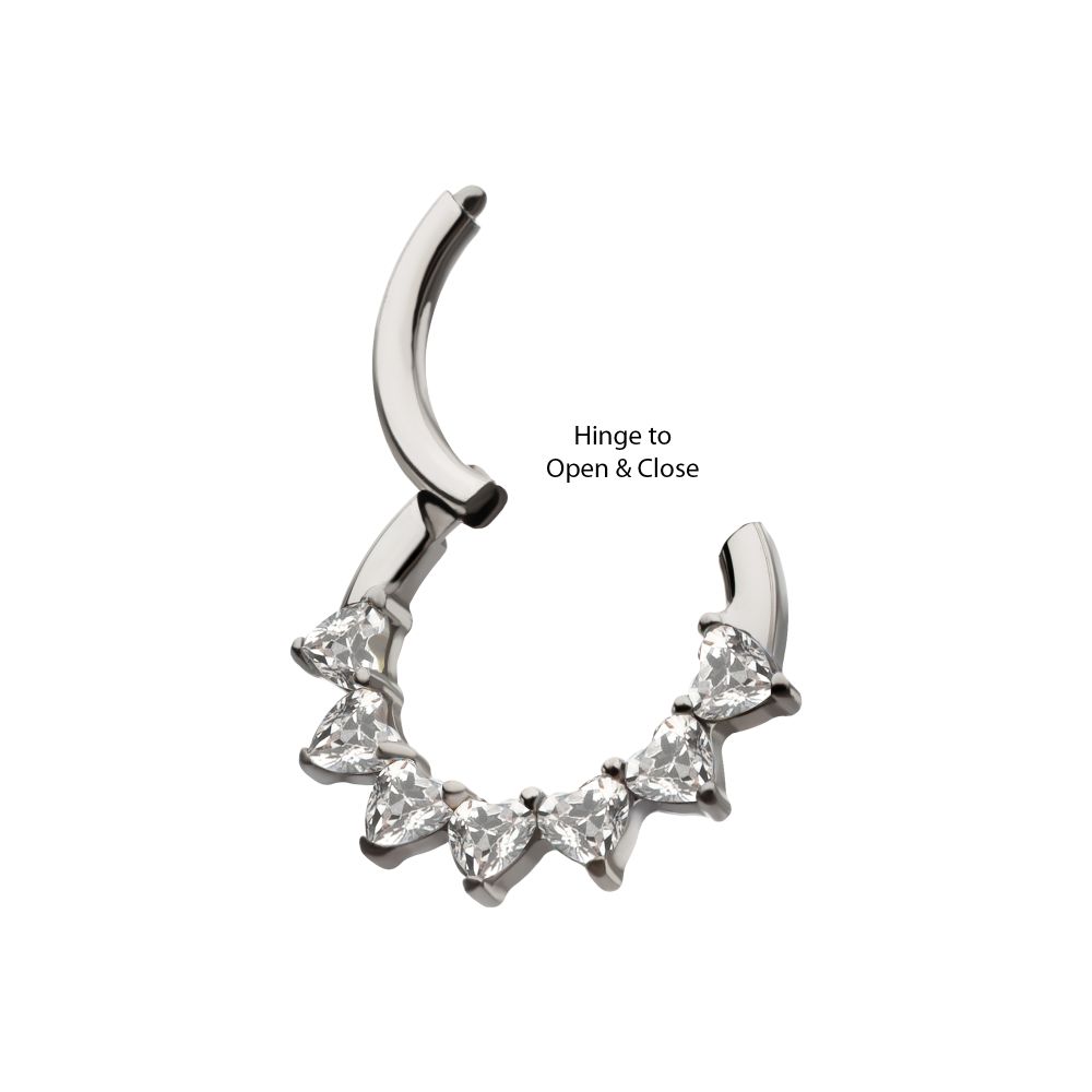Titanium Seven Heart-Cut Gem Front Facing Hinged Segment Clicker