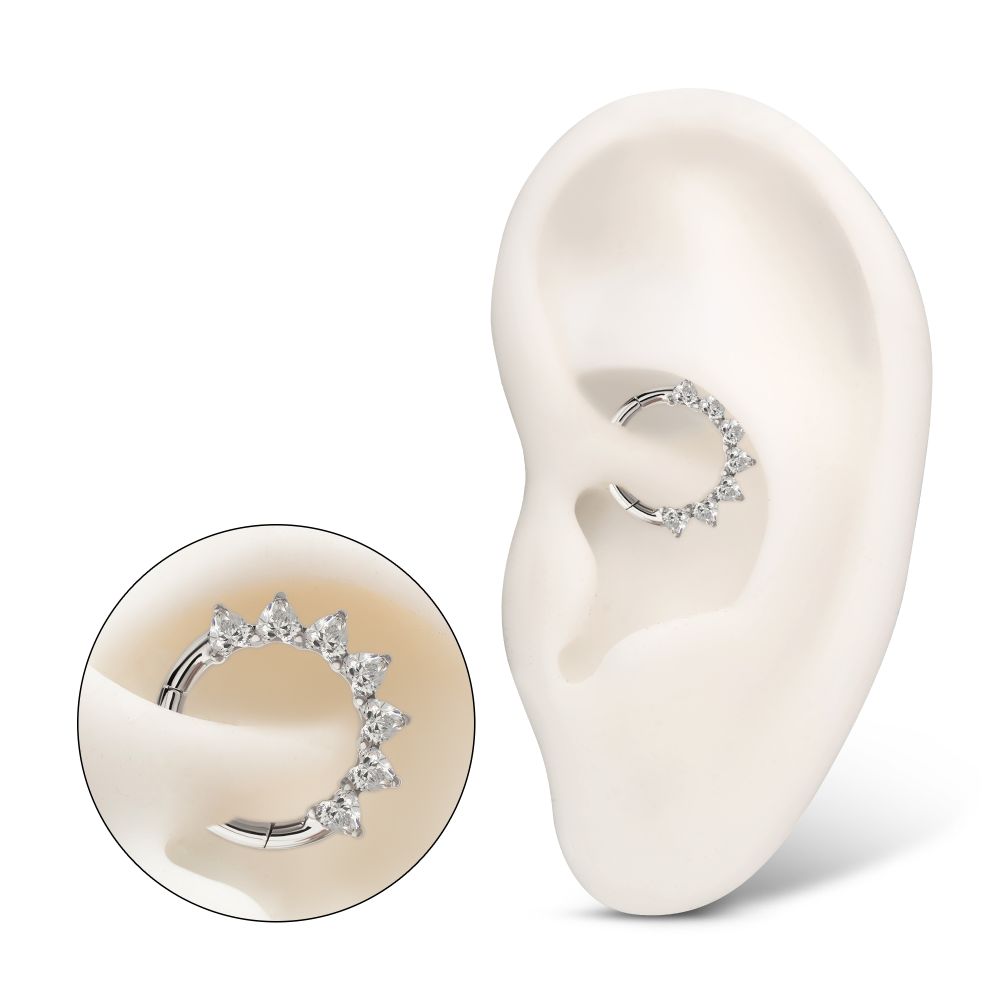 Titanium Seven Heart-Cut Gem Front Facing Hinged Segment Clicker