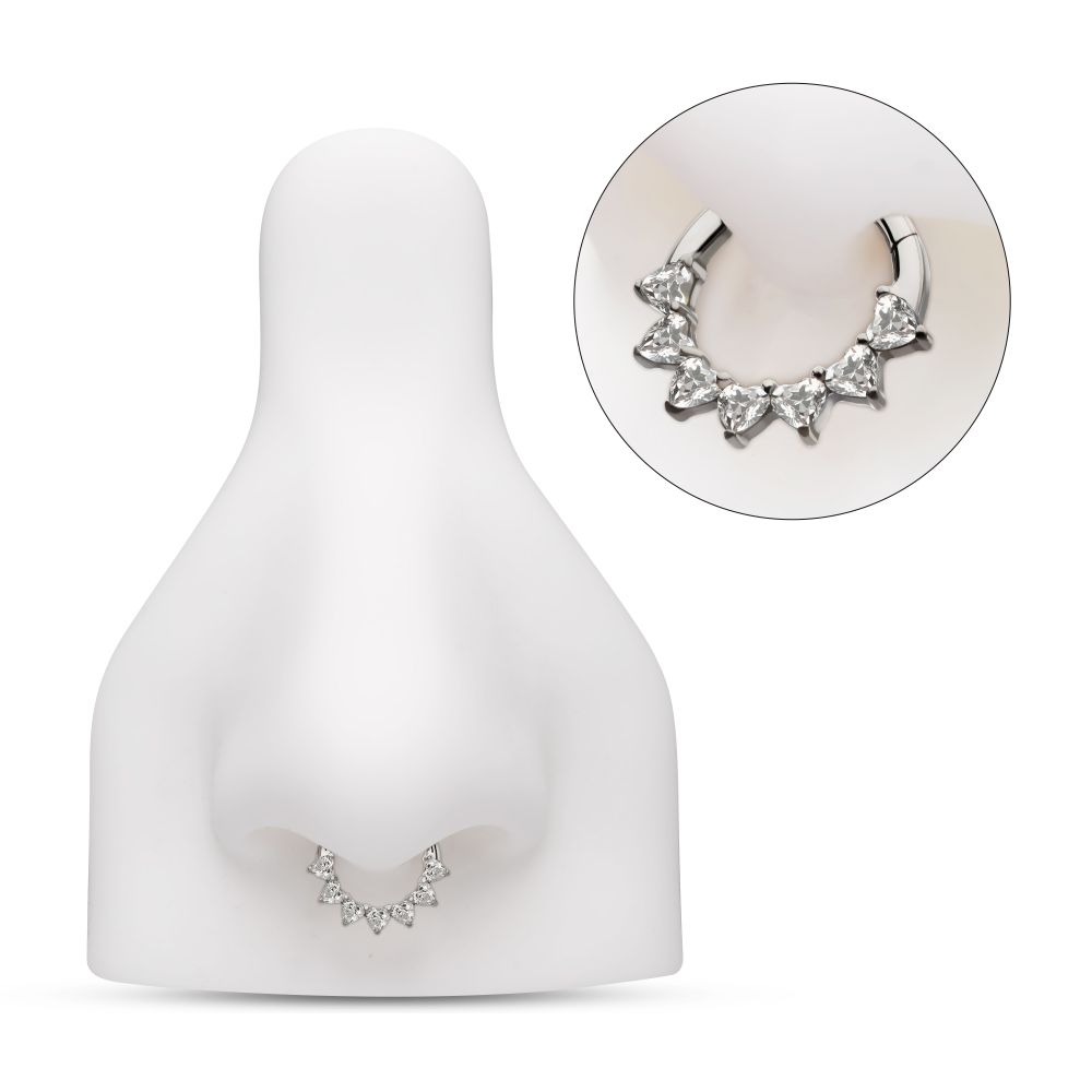 Titanium Seven Heart-Cut Gem Front Facing Hinged Segment Clicker