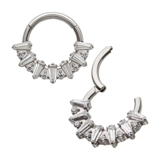 Titanium Baguette Crown Prong Set Gem Cluster Front Facing Hinged Segment Clicker
