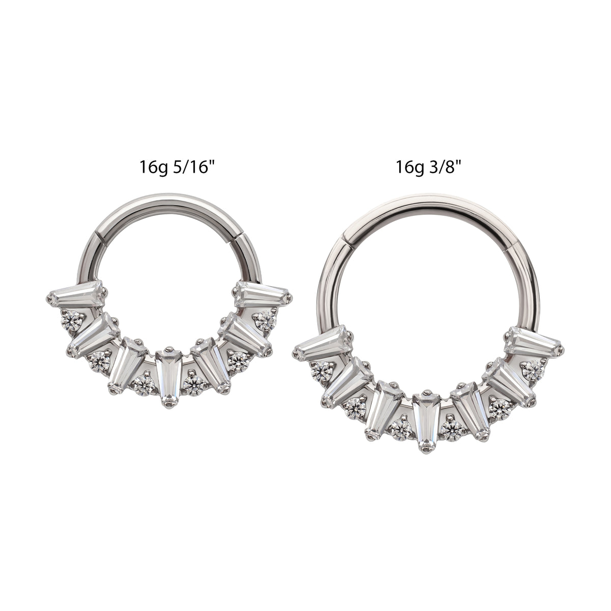 Titanium Baguette Crown Prong Set Gem Cluster Front Facing Hinged Segment Clicker