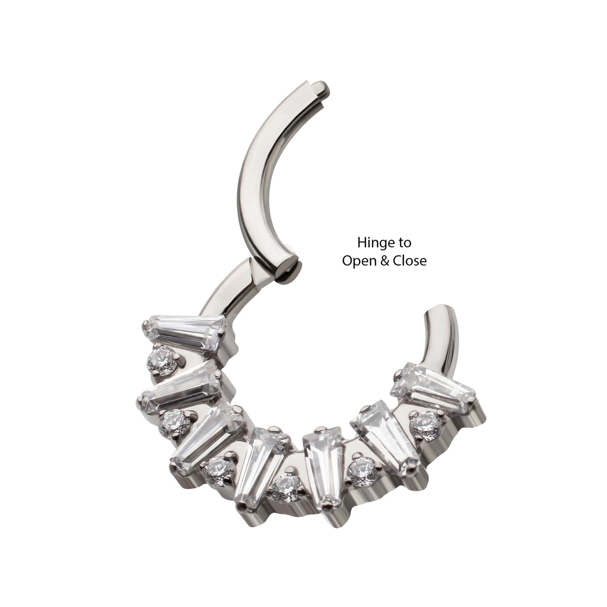 Titanium Baguette Crown Prong Set Gem Cluster Front Facing Hinged Segment Clicker
