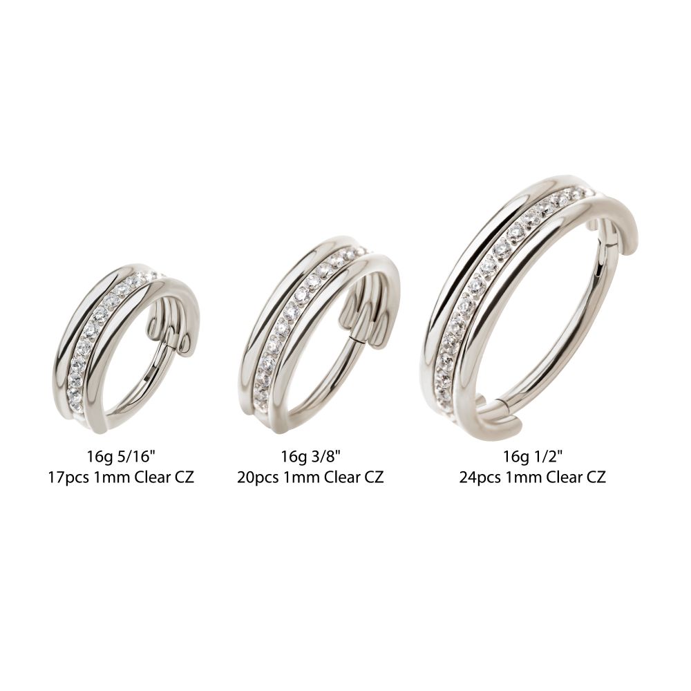 Titanium Triple Stacked with CNC Set CZ Center Line Side Facing Hinged Segment Clicker