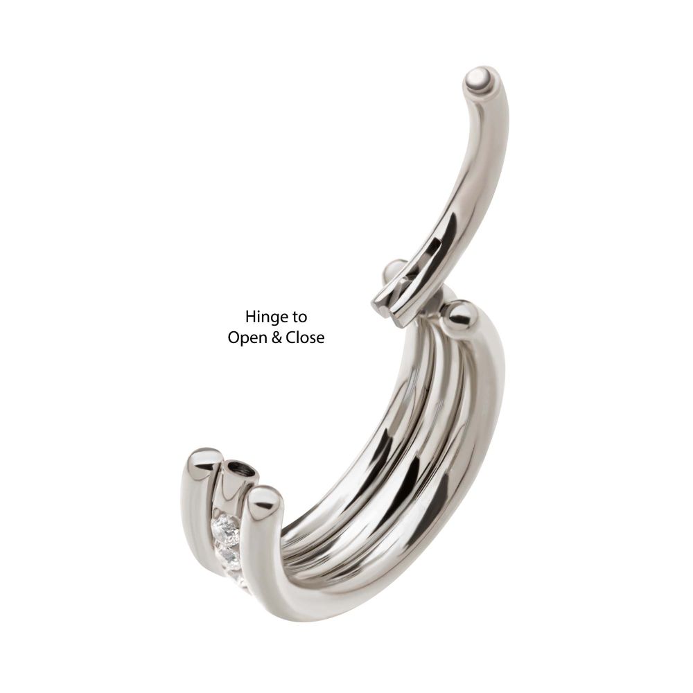 Titanium Triple Stacked with CNC Set CZ Center Line Side Facing Hinged Segment Clicker