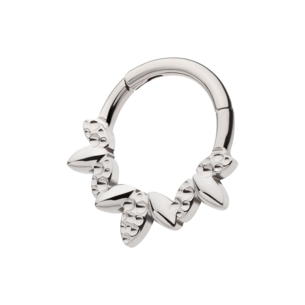 Titanium Clustered Hammered & Shiny  3-Petal Flower Front Facing Hinged Segment Clicker