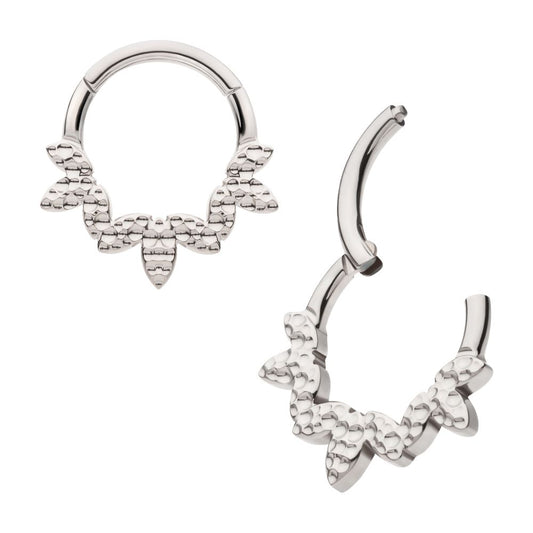 Titanium Clustered Hammered 3-Petal Flower Front Facing Hinged Segment Clicker