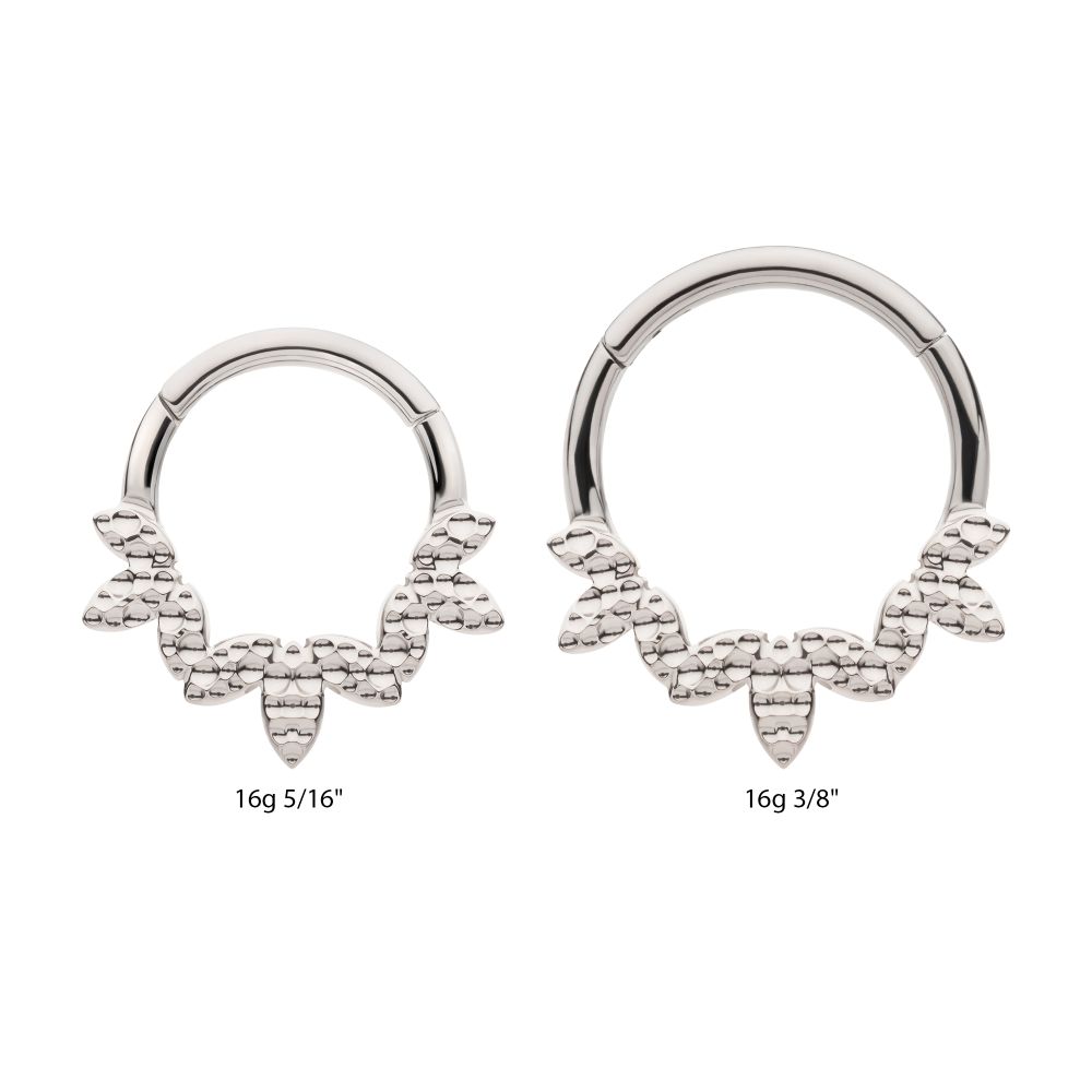 Titanium Clustered Hammered 3-Petal Flower Front Facing Hinged Segment Clicker