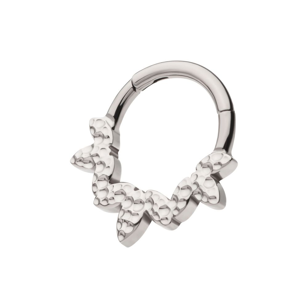 Titanium Clustered Hammered 3-Petal Flower Front Facing Hinged Segment Clicker