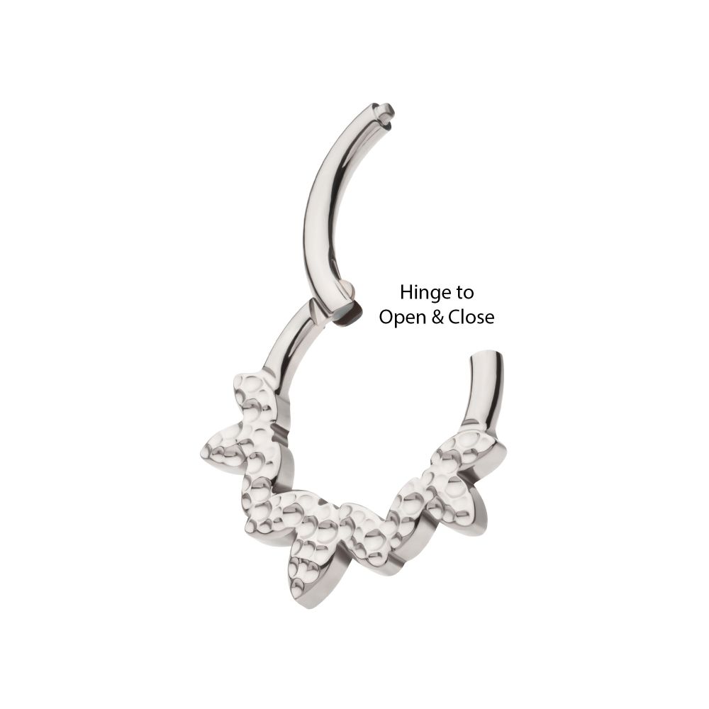 Titanium Clustered Hammered 3-Petal Flower Front Facing Hinged Segment Clicker