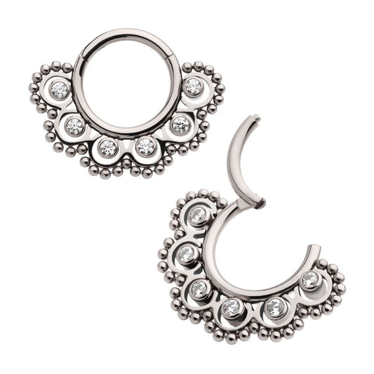 Titanium Beads & 6-Bezel Set Gem Front Facing Hinged Segment Clicker