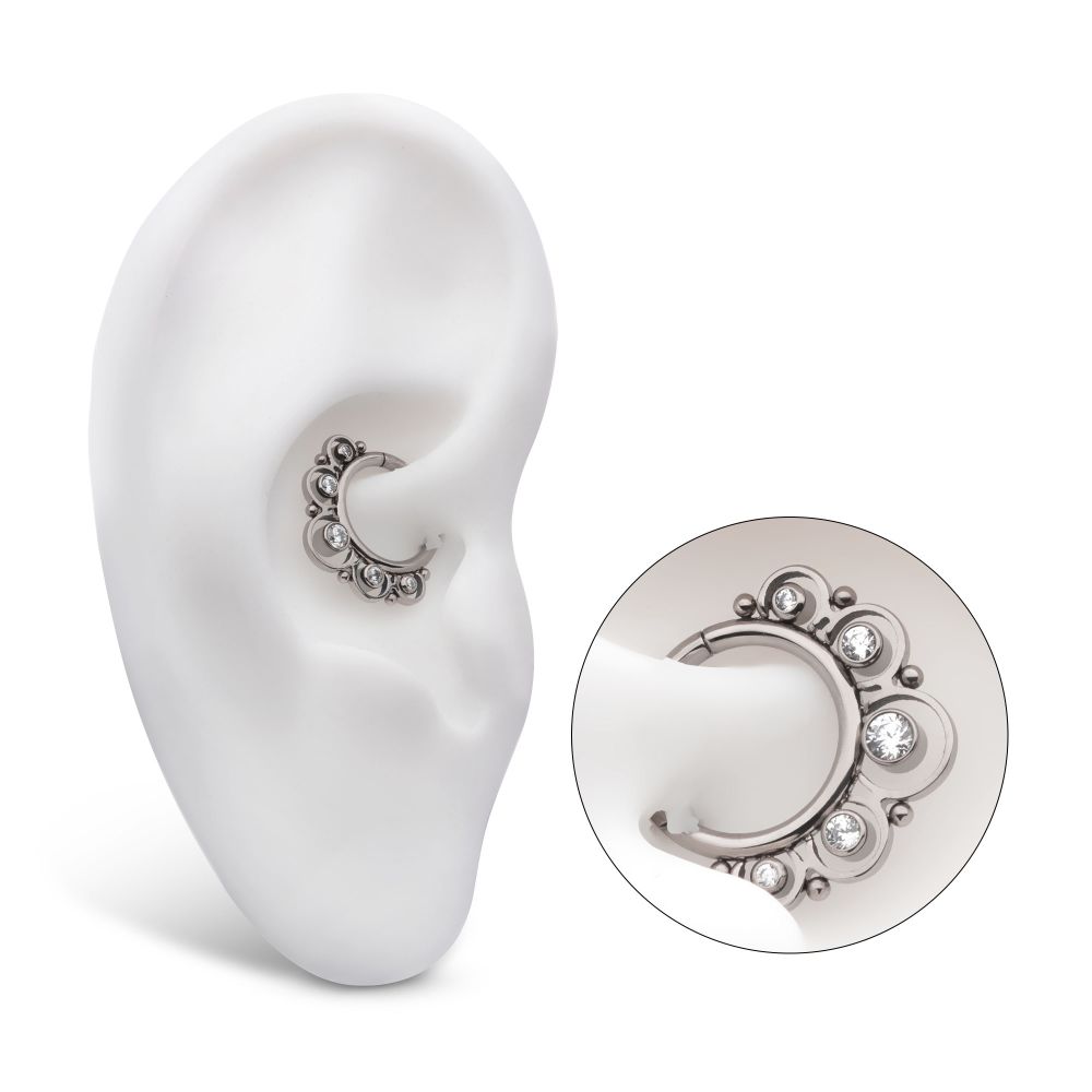 Titanium Beads & 5-Bezel Set Gem Front Facing Hinged Segment Clicker