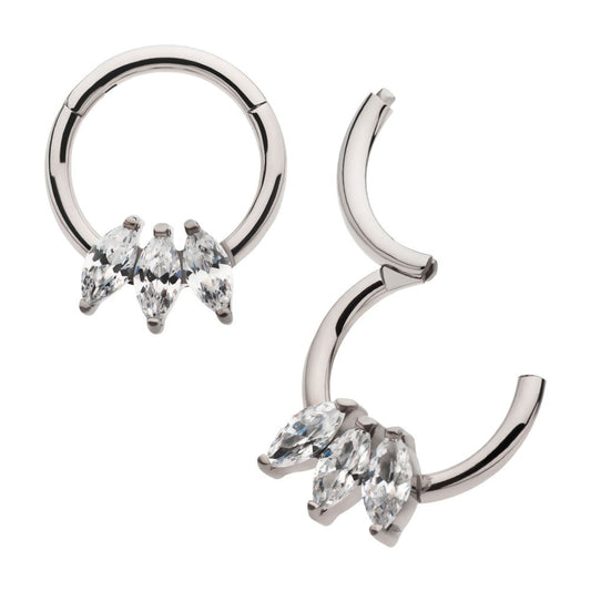 Titanium with 3-Cluster Marquise CZ Front Facing Hinged Segment Clicker