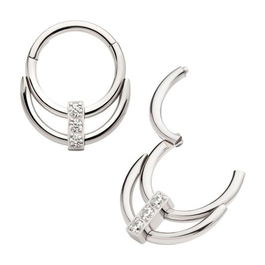 Titanium Double Hoop with 3-Cluster CZ Front Facing Hinged Segment Clicker