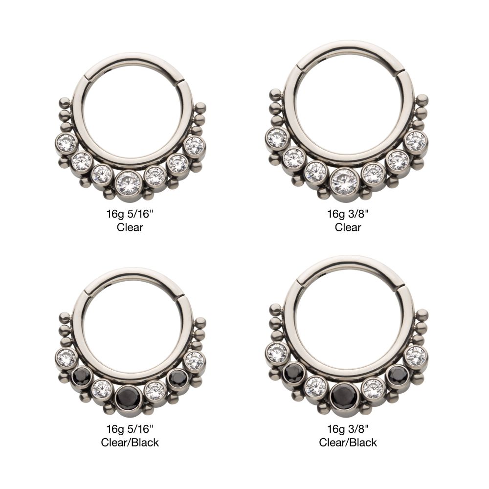 Titanium with 7 Cluster Bezel Set CZ & Beads Front Facing Hinged Segment Clicker
