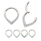 Titanium CNC Set Round CZ/Opal Front Facing Teardrop Shape Hinged Segment Clicker