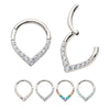 Titanium CNC Set Round CZ/Opal Front Facing Teardrop Shape Hinged Segment Clicker