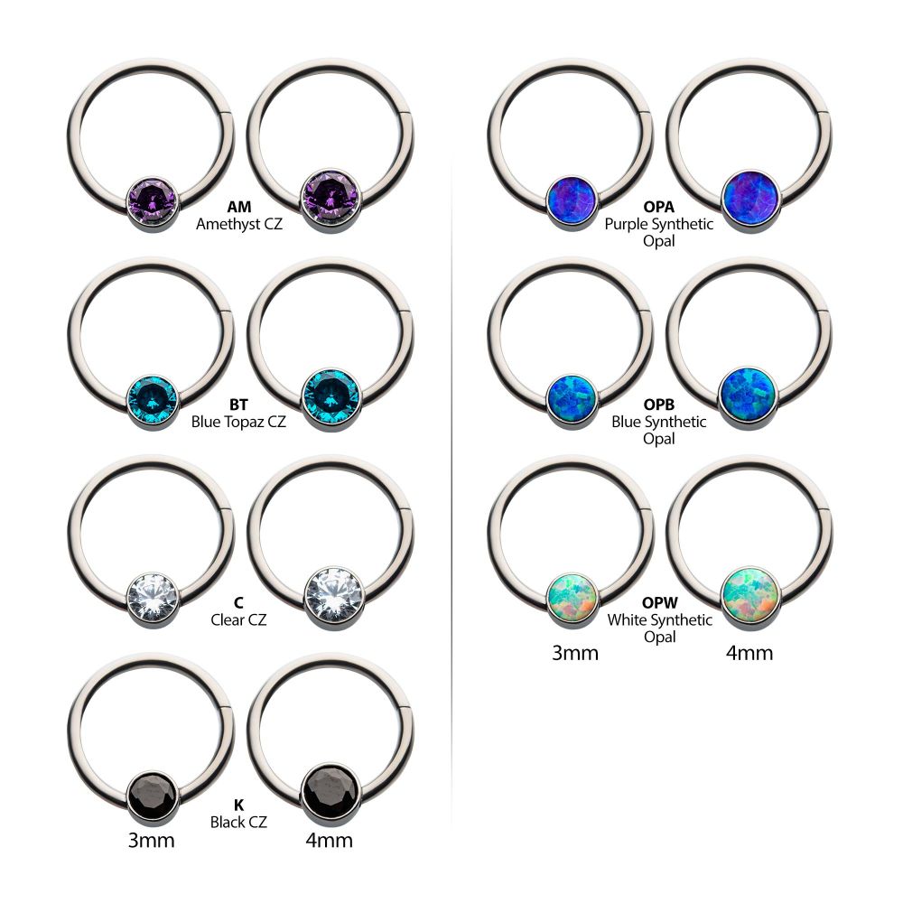 16g Titanium with Bezel Set CZ/Synthetic Opal Flat Back Front Facing Hinged Segment Ring