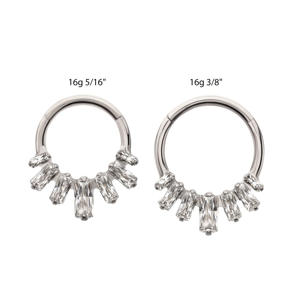 Titanium 7-Baguette Prong Set Gem Fan Cluster Front Facing Hinged Segment Clicker