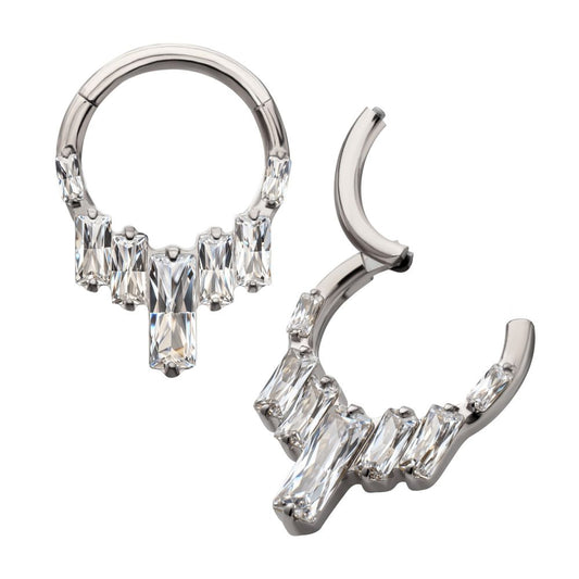 Titanium 7-Baguette Prong Set Gem Cluster Front Facing Hinged Segment Clicker