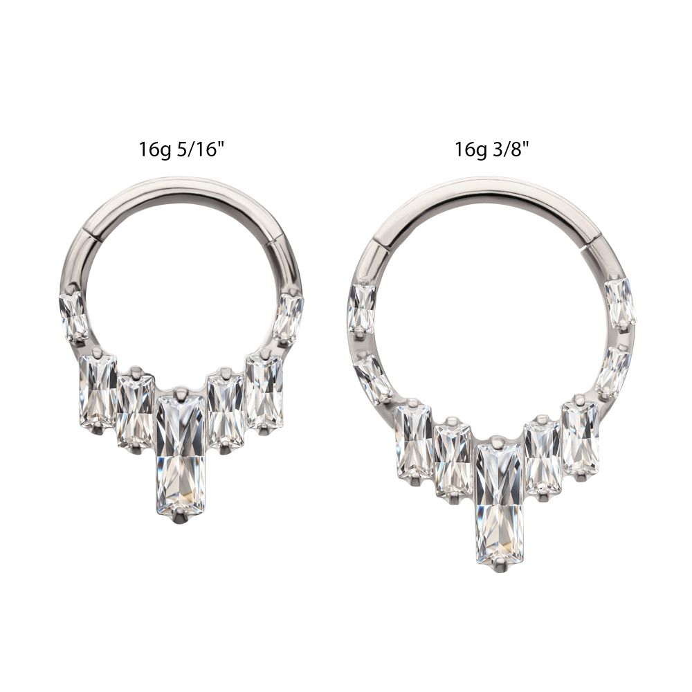 Titanium 7-Baguette Prong Set Gem Cluster Front Facing Hinged Segment Clicker