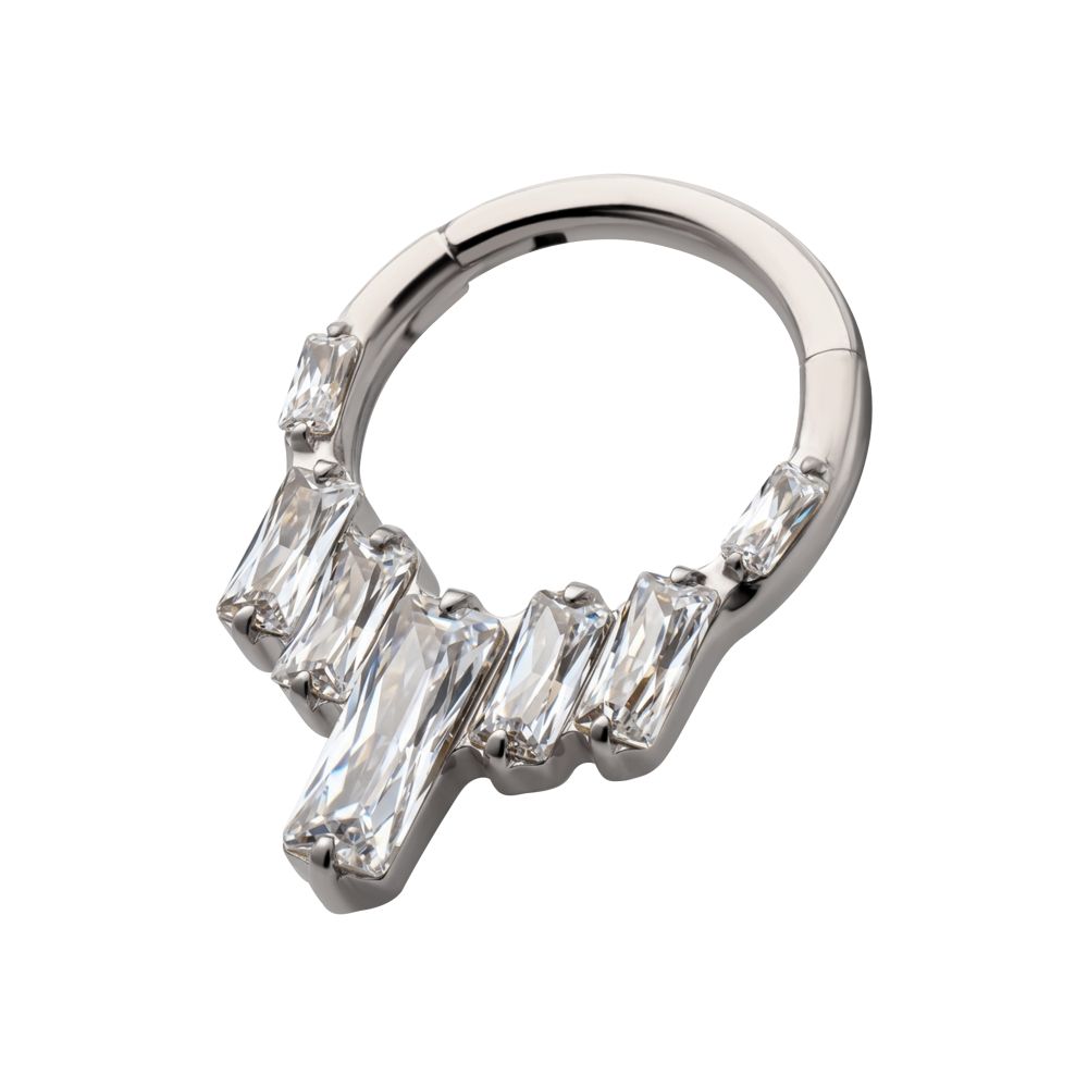 Titanium 7-Baguette Prong Set Gem Cluster Front Facing Hinged Segment Clicker