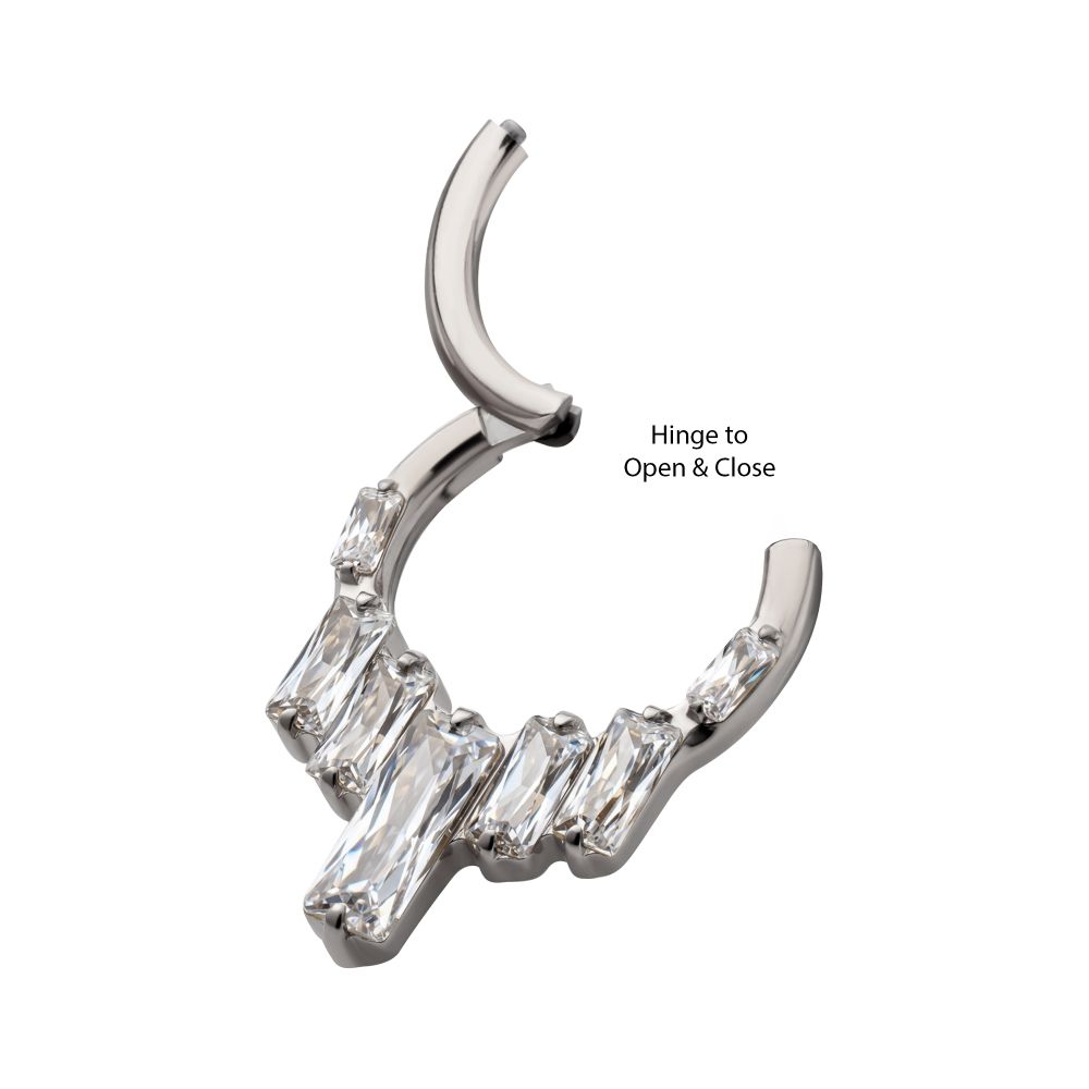 Titanium 7-Baguette Prong Set Gem Cluster Front Facing Hinged Segment Clicker