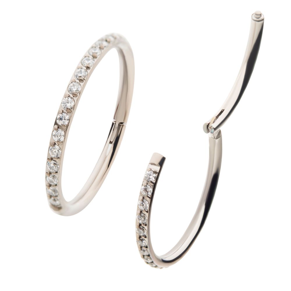 Titanium with 1mm CNC Set Clear CZ Eternity Gem Side Facing Hinged Segment Clicker