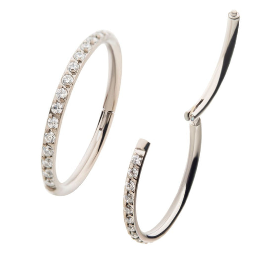 Titanium with 1mm CNC Set Clear CZ Eternity Gem Side Facing Hinged Segment Clicker