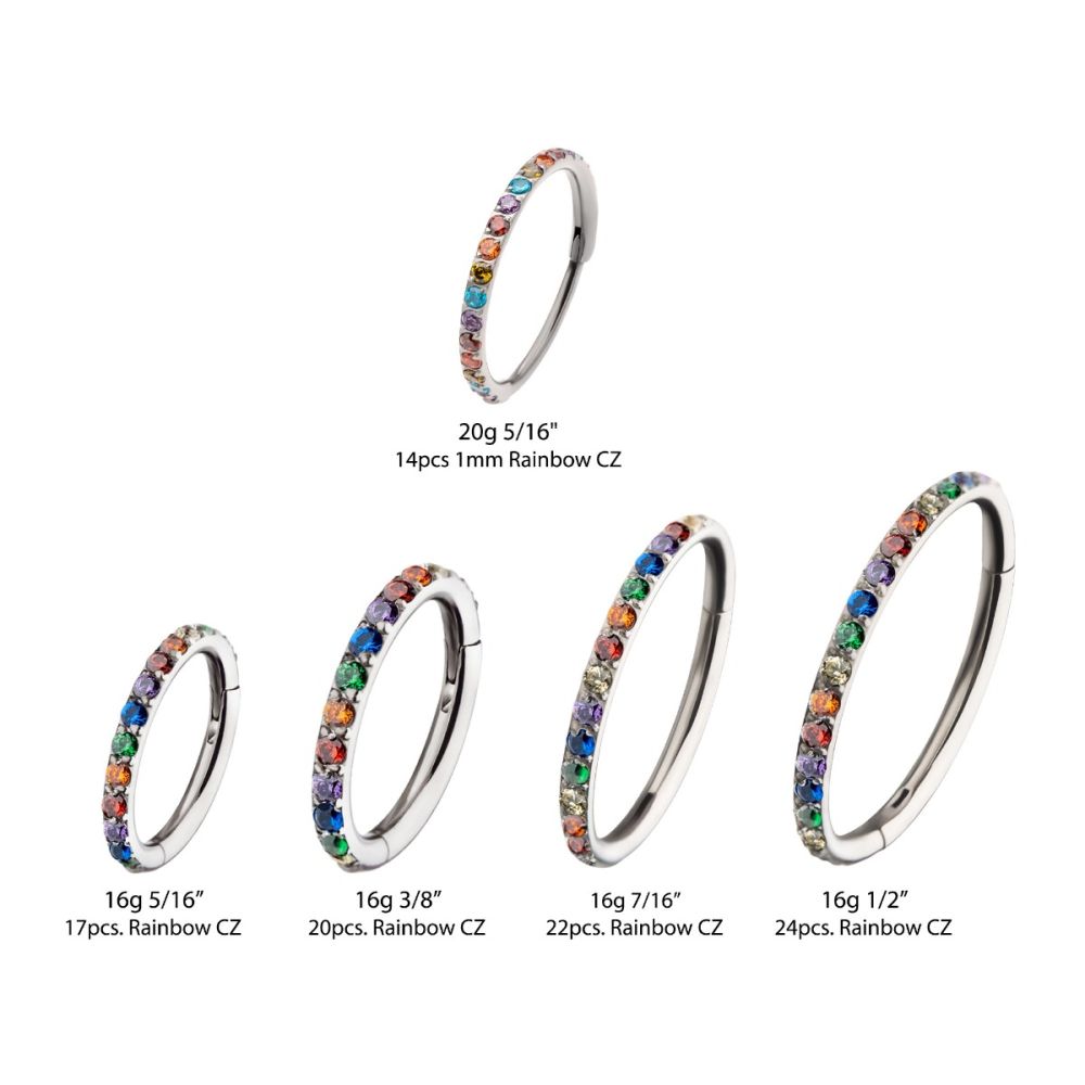 1mm CNC Set Rainbow Eternity CZ Titanium Side Facing Hinged Segment Clicker