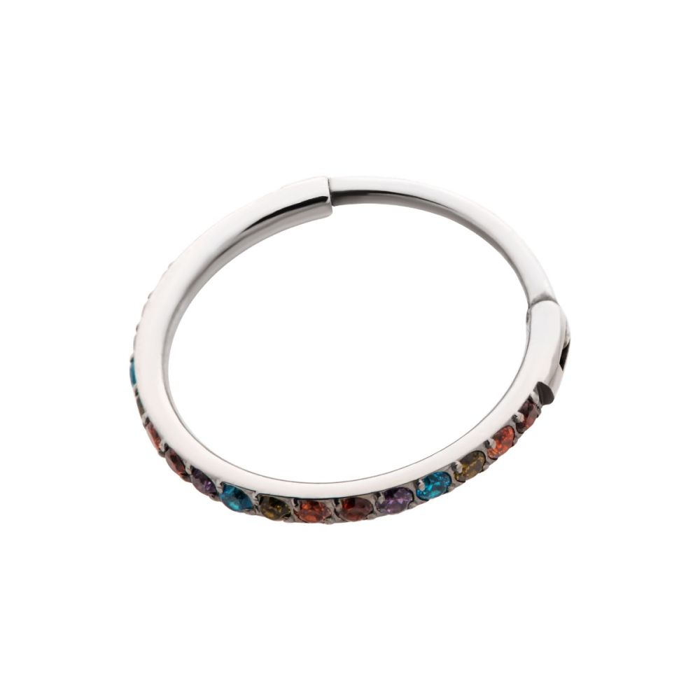 1mm CNC Set Rainbow Eternity CZ Titanium Side Facing Hinged Segment Clicker