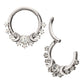 Titanium Triple Moon Phase with Prong Set Gem Cluster Front Facing Hinged Segment Clicker