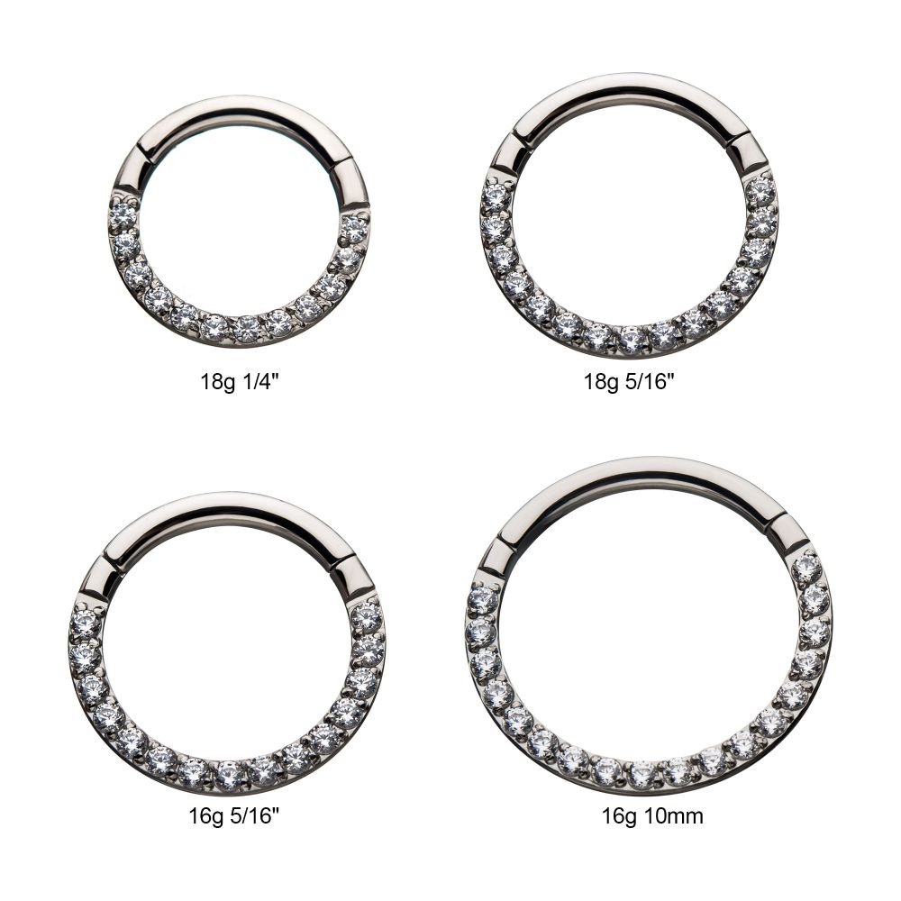 Titanium with Front Full Clear Eternity Gem Hinged Segment Clicker