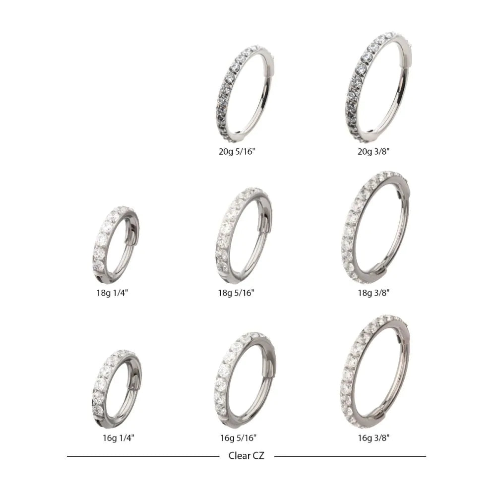 Titanium CNC Set Full Clear CZ Eternity Gem with Thicker Outer Hoop Side Facing Hinged Segment Clicker