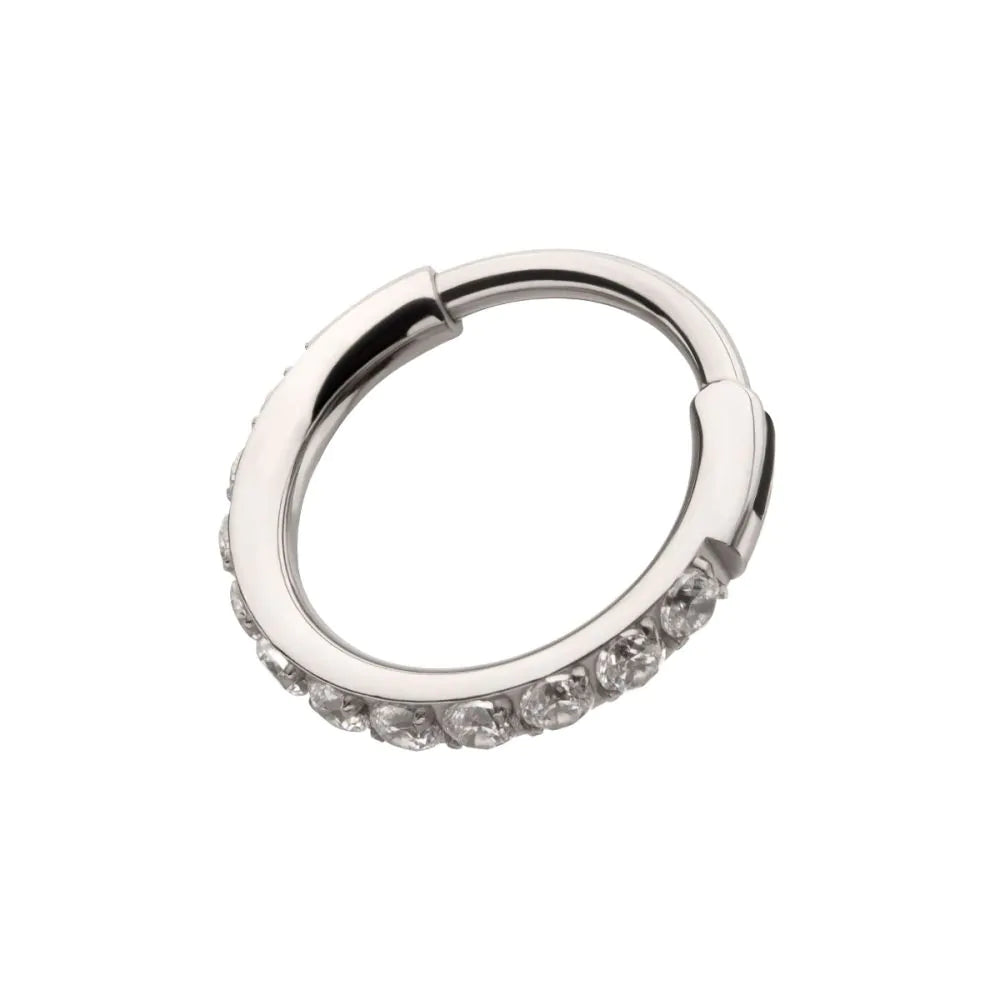 Titanium CNC Set Full Clear CZ Eternity Gem with Thicker Outer Hoop Side Facing Hinged Segment Clicker