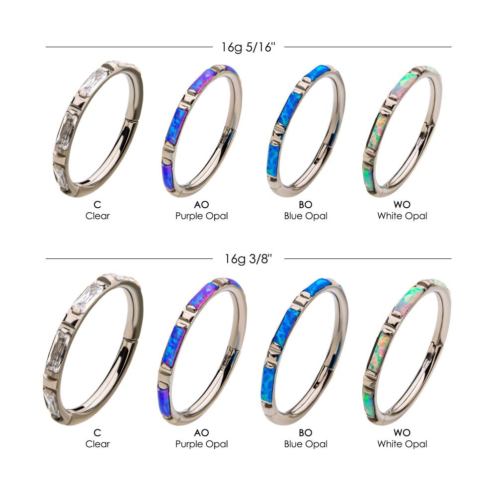 Titanium with Baguette CZ/Synthetic Opal Side Facing Hinged Segment Clicker