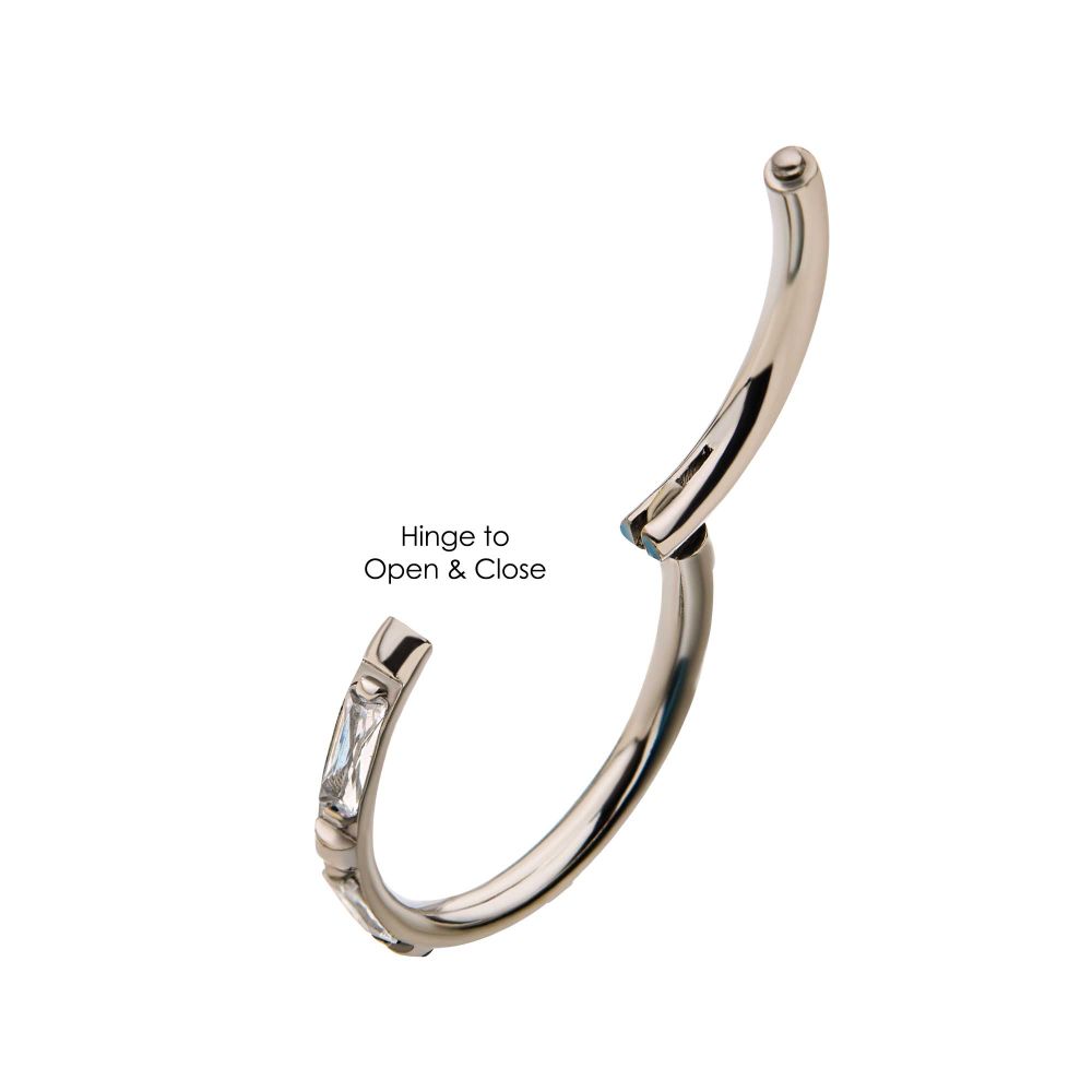Titanium with Baguette CZ/Synthetic Opal Side Facing Hinged Segment Clicker
