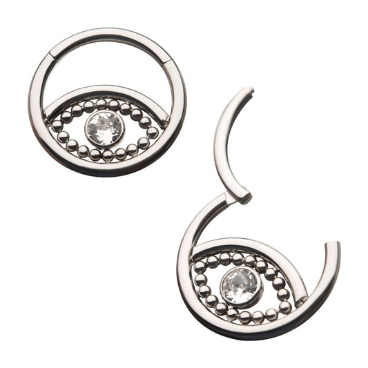 Titanium 18-Beaded Bezel Set Clear CZ Evil Eye Front Facing Hinged Segment Clicker